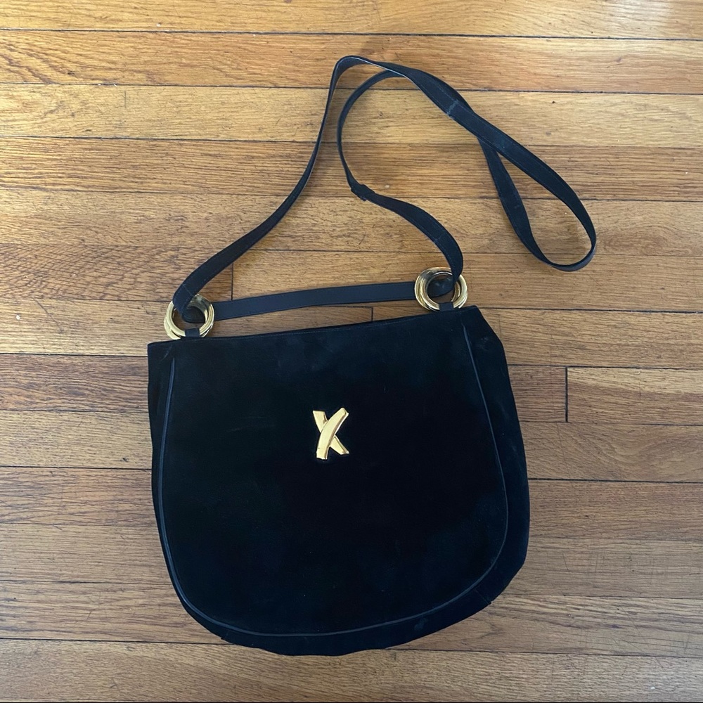 Paloma Picasso black suede shoulder bag